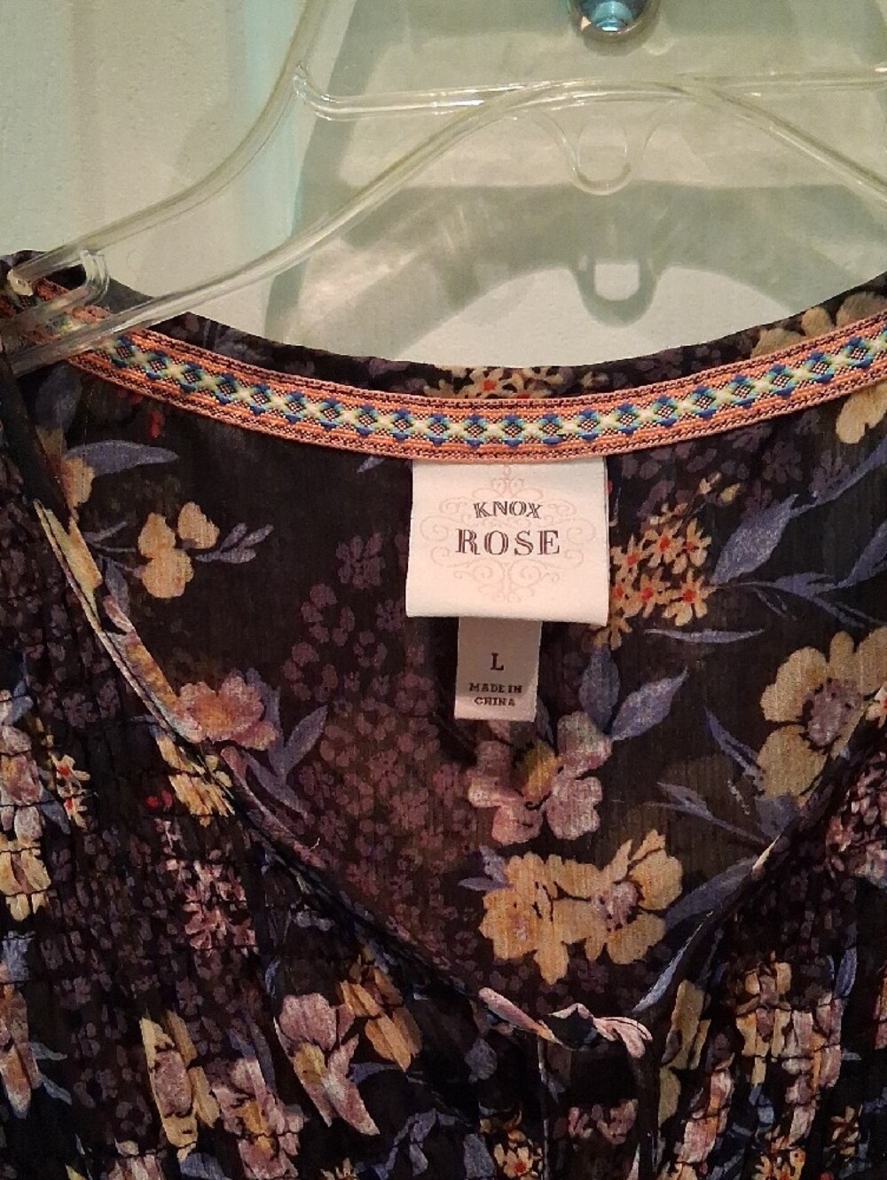 Knox Rose Black Floral Smocked Short Sleeve Blouse with Yellow Trim - Picture 2 of 11